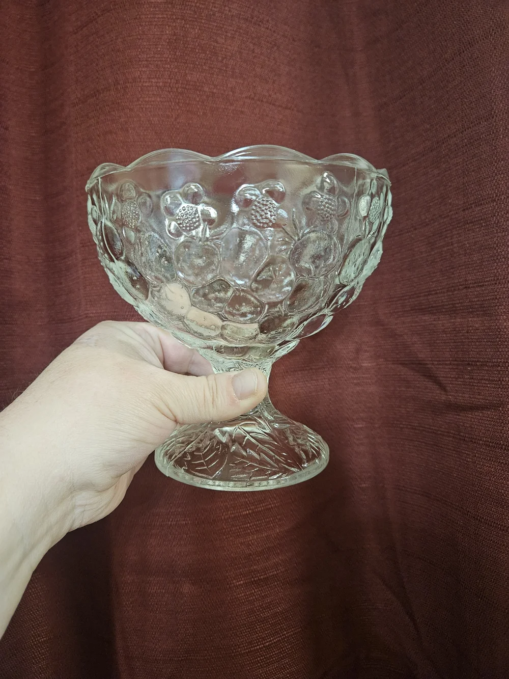 🍓 Strawberry & Floral Pattern Clear Pressed Glass Compote
